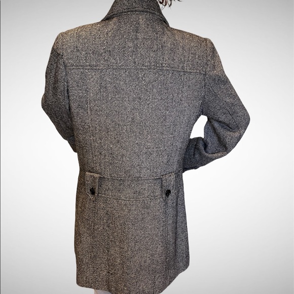 Guess Black and White Tweed Wool Blend Lined Dress Pea Coat Peacoat Sz Large VGC - Picture 4 of 6